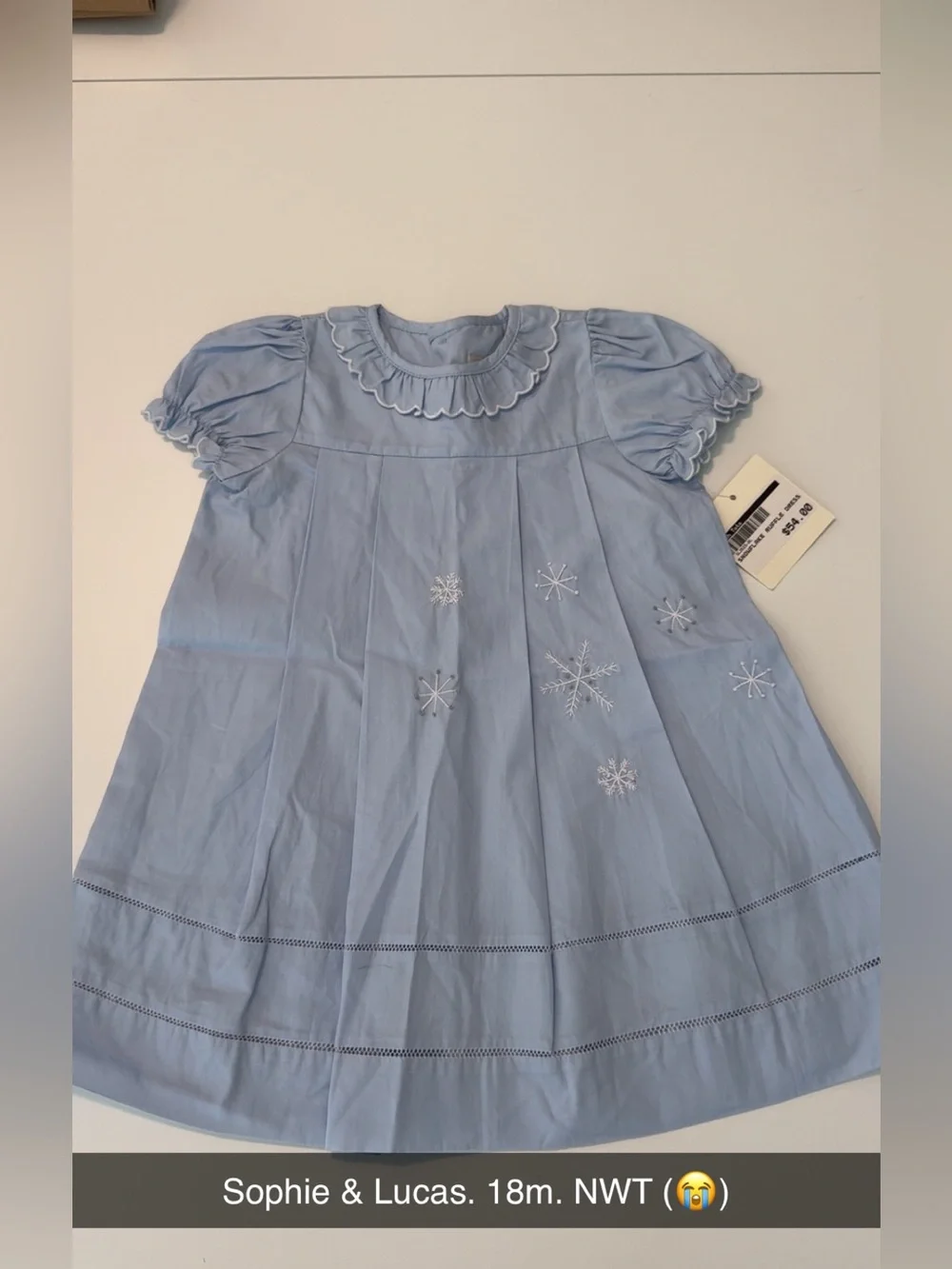 Sophie & Lucas Light Blue Embroidered Snowflake Dress - 18M